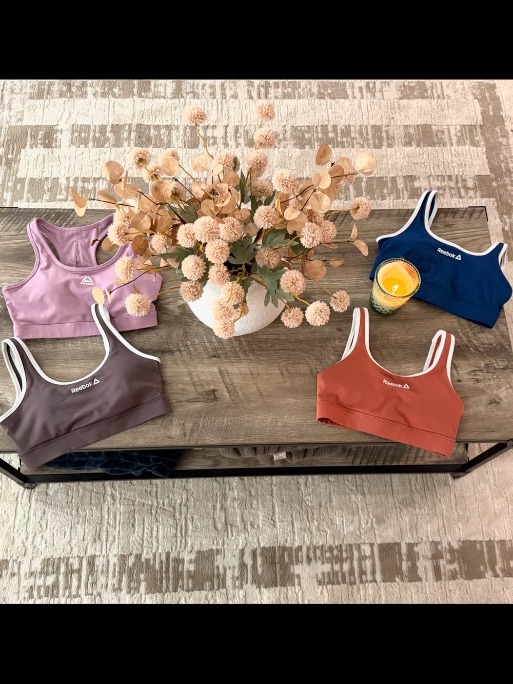 Reebok Women's Pack of Scoop Neck Sports Bras — Lavender, Mauve, Rust, Navy